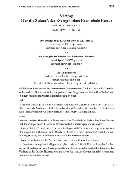309 Vertrag über die Zukunft der Evangelischen Hochschule Hessen