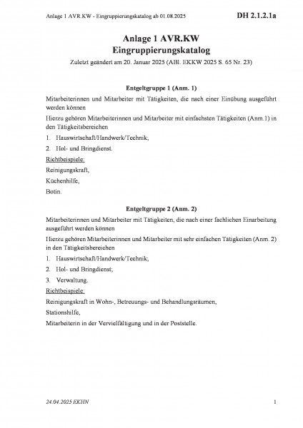 DH 2.1.2.1a Anlage 1 AVR.KW - Eingruppierungskatalog ab 01.08.2025