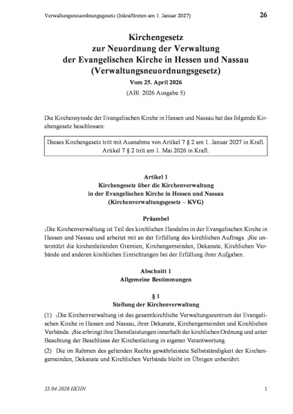 26 Verwaltungsneuordnungsgesetz (Inkrafttreten am 1. Januar 2027)