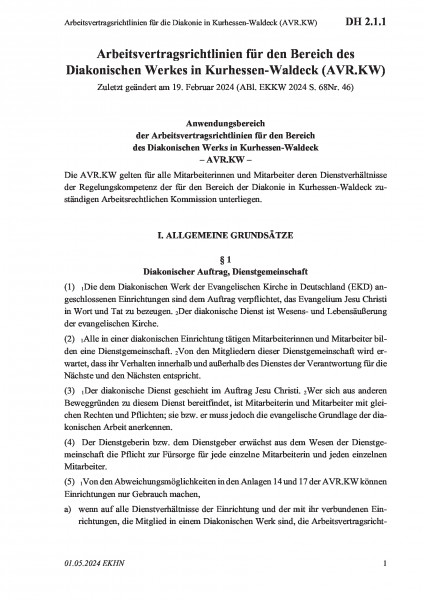 DH 2.1.1 Arbeitsvertragsrichtlinien für die Diakonie in Kurhessen-Waldeck (AVR.KW)