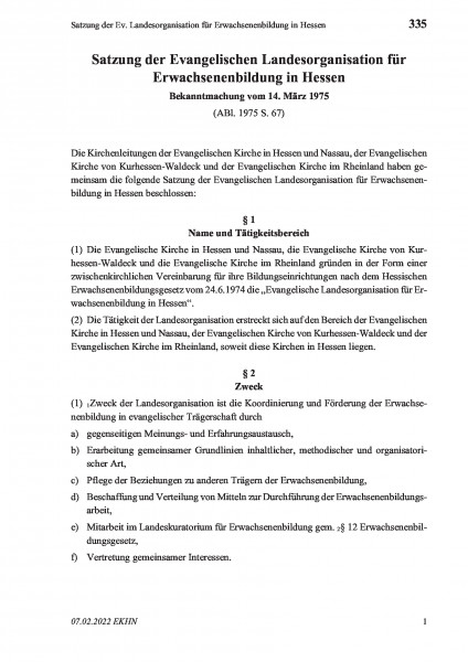 335 Satzung der Ev. Landesorganisation für Erwachsenenbildung in Hessen