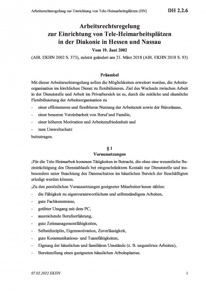 DH 2.2.6 Arbeitsrechtsregelung zur Einrichtung von Tele-Heimarbeitsplätzen (HN)