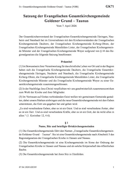 GK71 Ev. Gesamtkirchengemeinde Goldener Grund - Taunus [NBR]