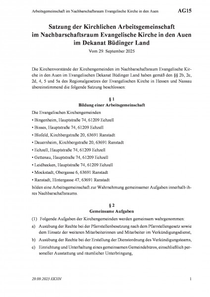 AG15 Arbeitsgemeinschaft im Nachbarschaftsraum Evangelische Kirche in den Auen