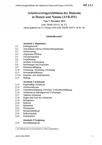 DH 2.2.1 Arbeitsvertragsrichtlinien der Diakonie in Hessen und Nassau (AVR.HN)