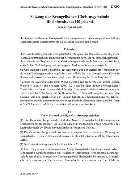 GK90 Satzung der Evangelischen Christusgemeinde Rheinhessisches Hügelland (GKG) [NBR]