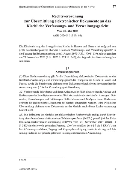 77 Rechtsverordnung zur Übermittlung elektronischer Dokumente an das KVVG