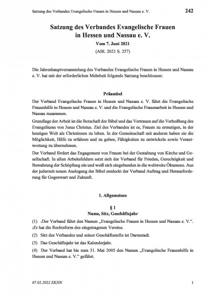 242 Satzung des Verbandes Evangelische Frauen in Hessen und Nassau e. V.