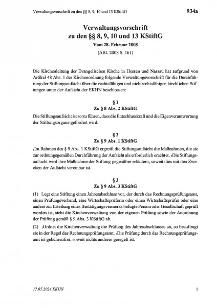 934a Verwaltungsvorschrift zu den §§ 8, 9, 10 und 13 KStiftG