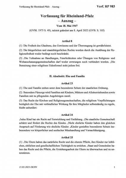 983 Verfassung für Rheinland-Pfalz – Auszug –
