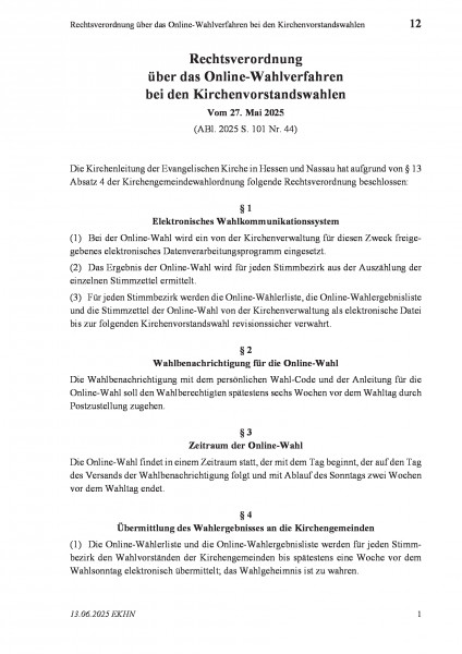 12 Rechtsverordnung über das Online-Wahlverfahren bei den Kirchenvorstandswahlen