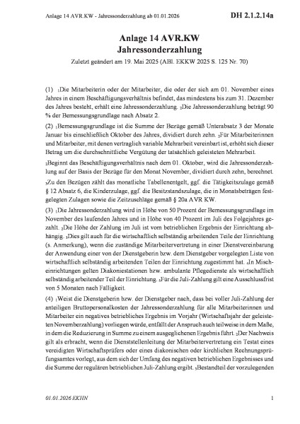 DH 2.1.2.14a Anlage 14 AVR.KW - Jahressonderzahlung ab 01.01.2026