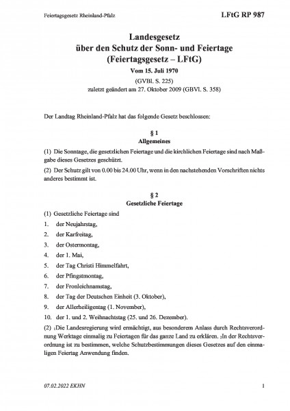 987 Feiertagsgesetz Rheinland-Pfalz