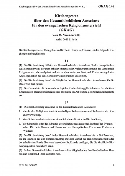 146 Kirchengesetz über den Gesamtkirchlichen Ausschuss für den ev. RU