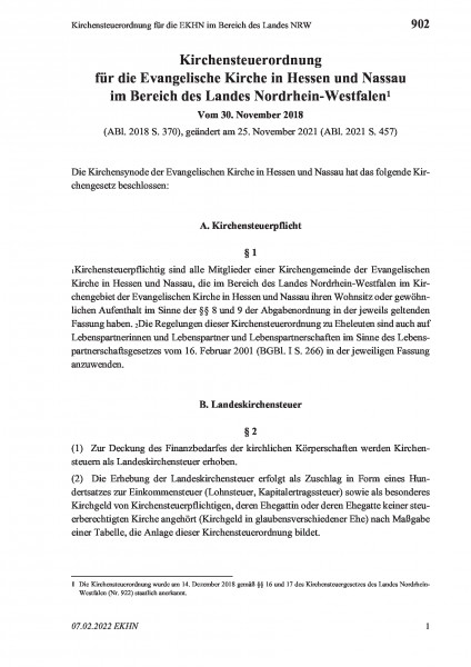 902 Kirchensteuerordnung für die EKHN im Bereich des Landes NRW