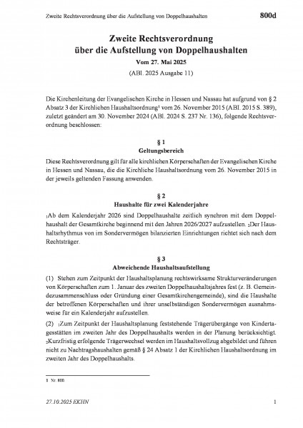 800d Zweite Rechtsverordnung über die Aufstellung von Doppelhaushalten
