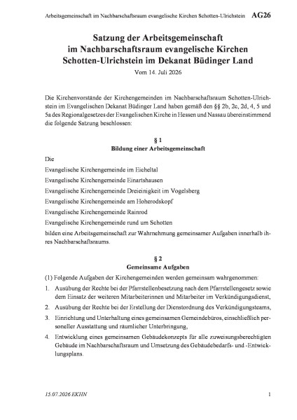AG26 Arbeitsgemeinschaft im Nachbarschaftsraum evangelische Kirchen Schotten-Ulrichstein