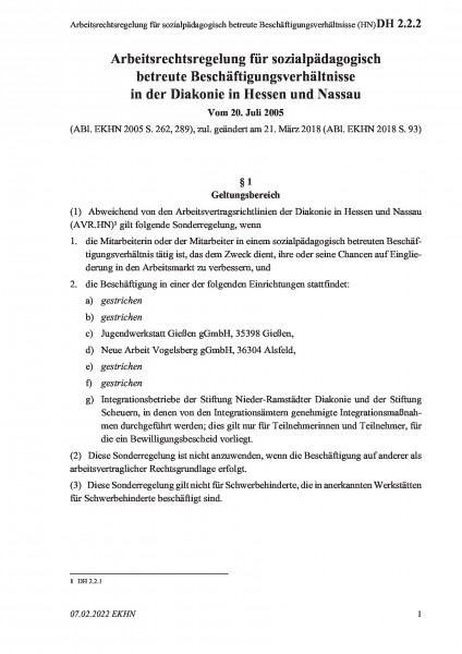 DH 2.2.2 Arbeitsrechtsregelung für sozialpädagogisch betreute Beschäftigungsverhältnisse (HN)