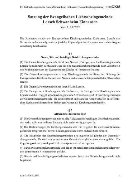 GK85 Ev. Lichtscheingemeinde Lorsch Schwanheim Einhausen (Gesamtkirchengemeinde) [NBR]