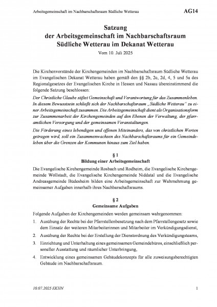 AG14 Arbeitsgemeinschaft im Nachbarschaftsraum Südliche Wetterau