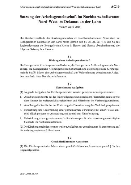 AG19 Arbeitsgemeinschaft im Nachbarschaftsraum Nord-West im Dekanat an der Lahn