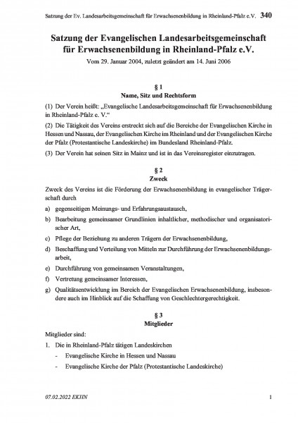 340 Satzung der Ev. Landesarbeitsgemeinschaft für Erwachsenenbildung in Rheinland-Pfalz e.V.