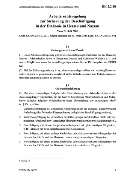 DH 2.2.10 Arbeitsrechtsregelung zur Sicherung der Beschäftigung (HN)